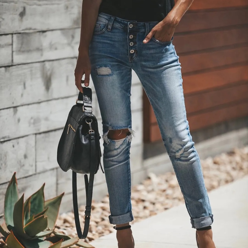 Clarie Mid Rise Distressed Boyfriend Jeans